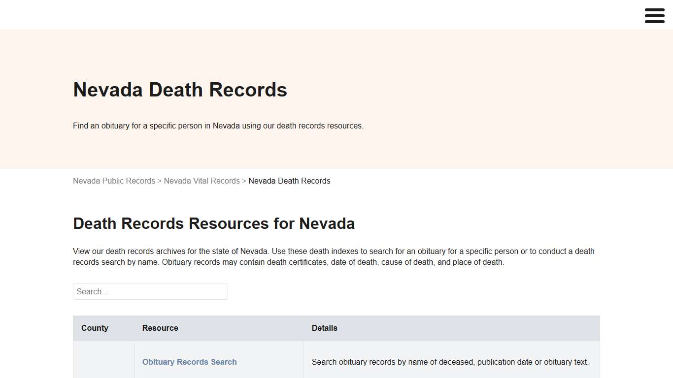 Nevada Death Records Search Public Records