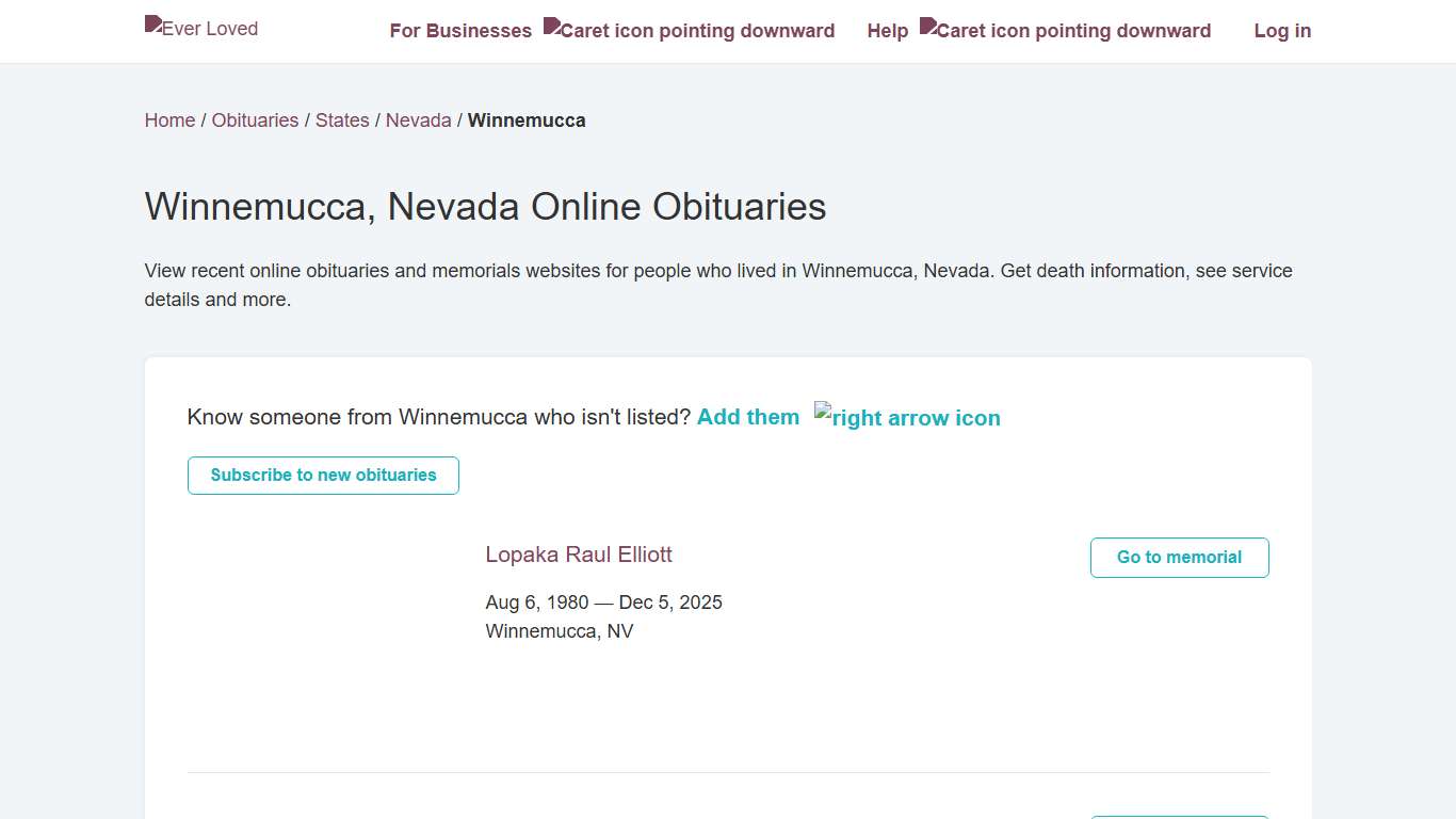 Winnemucca, Nevada Online Obituaries Ever Loved